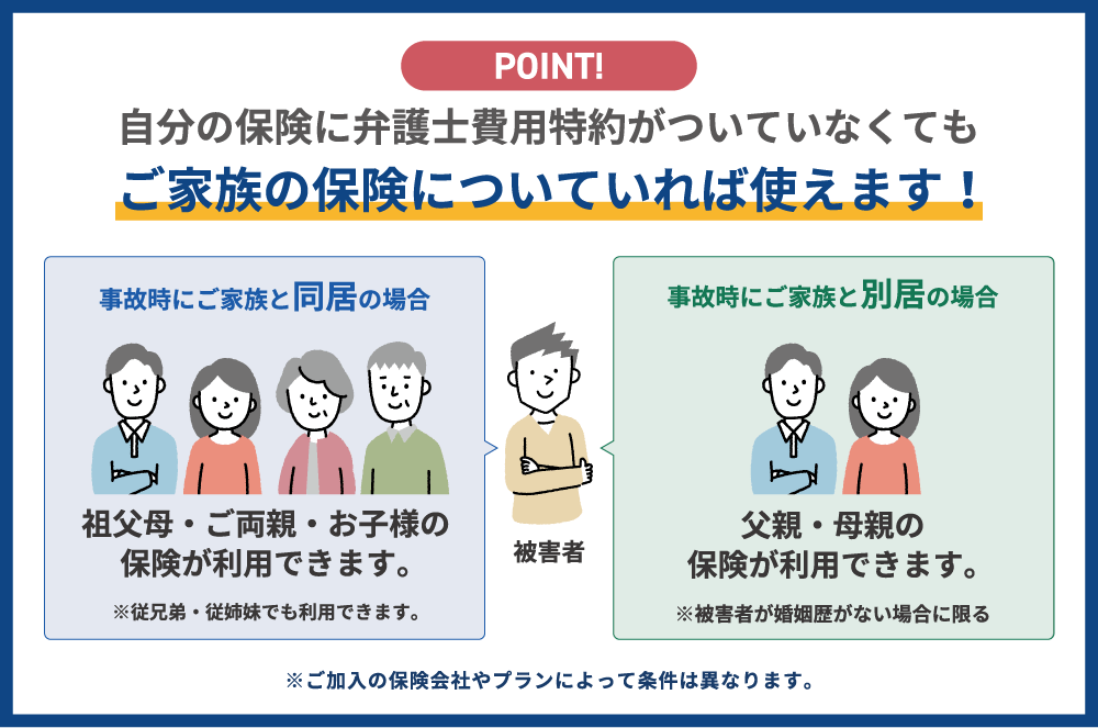 弁護士費用特約はご家族の分も使えます